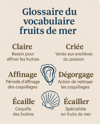 Vocabulaire des fruits de mer.